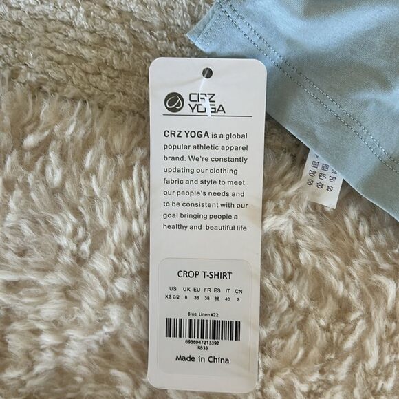 CRZ YOGA Pima Cotton Short Sleeves Cropped Crew Neck, Blue Linen, XS - Picture 6 of 6